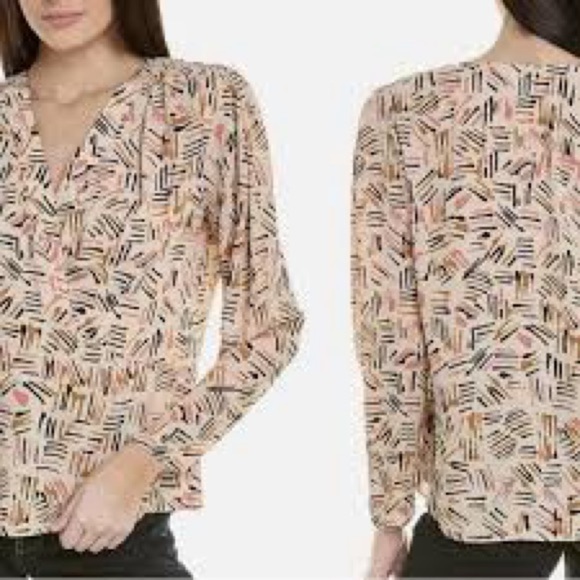 Cabi Top Womens Size M Marni Blouse Abstract Chiffon V-Neck Long Sleeve 4162 - Picture 4 of 14